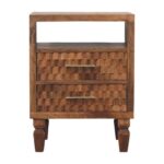 Klint Carved Open-Shelf Bedside — Golden Teak — product photograph