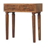 Klint Carved Twin-Drawer Console — Golden Teak — product photograph