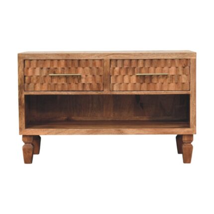 Klint Carved Entryway Shoe Cabinet — Golden Teak — product photograph