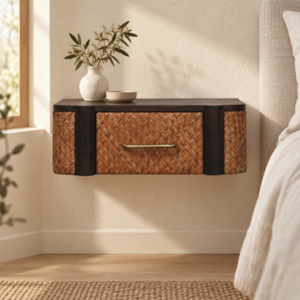 Haven Wall-Mounted Bedside — Velvet Mocha — styled interior