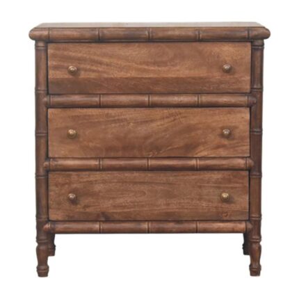 Bambu Carved Three-Drawer Chest — Roasted Almond — product photograph