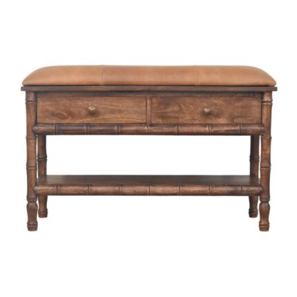 Bambu Carved Storage Bench — Roasted Almond — product photograph