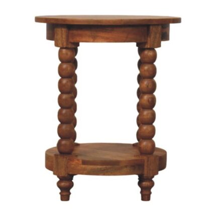 Spindle Round Side Table — Golden Teak — product photograph