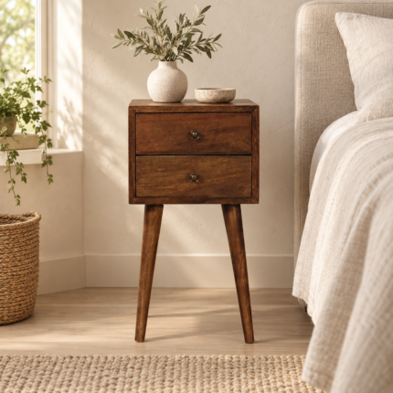 Nord Two-Drawer Bedside — Classic Grey — styled interior