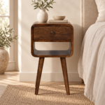 Lina Rounded Open Shelf Bedside — Classic Grey — styled interior
