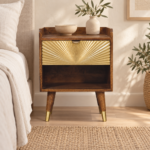 Forma Sunburst Brass Inlay Bedside — Classic Grey — styled interior