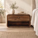 Lina Rounded Edge One-Drawer Bedside — Classic Grey — styled interior