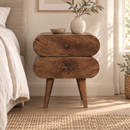 Forma Slimline Two-Drawer Bedside — Classic Grey — styled interior