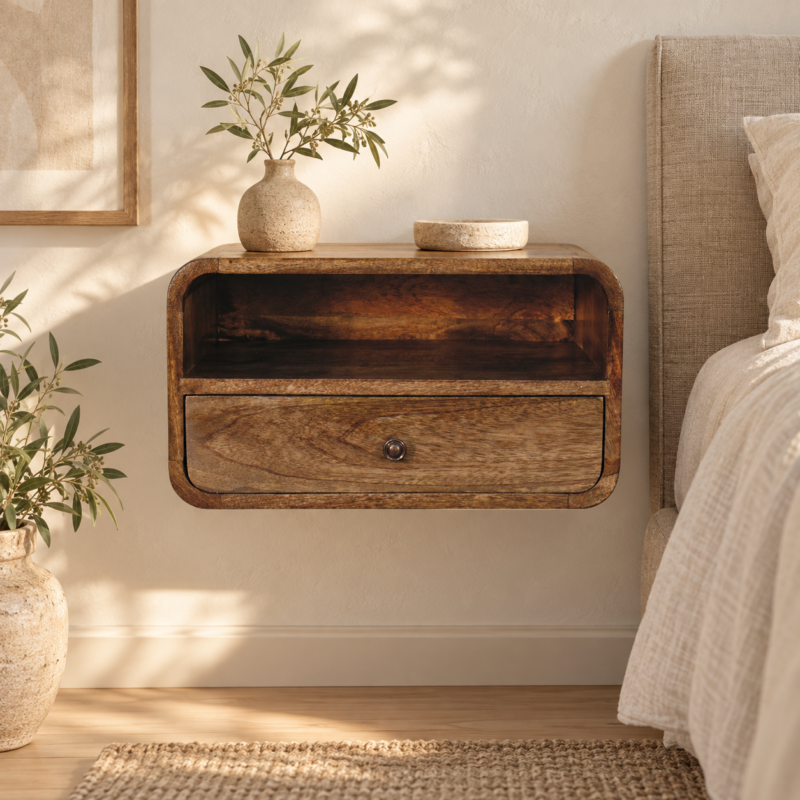 Forma Wall-Mount Open Slot Bedside — Classic Grey — styled interior