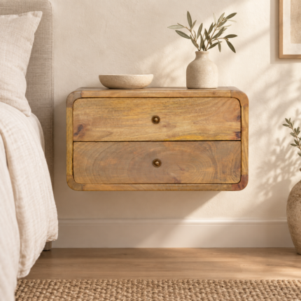 Forma Two-Drawer Floating Bedside — Natural — styled interior