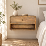 Lina Floating Curve Open Slot Bedside — Natural — styled interior