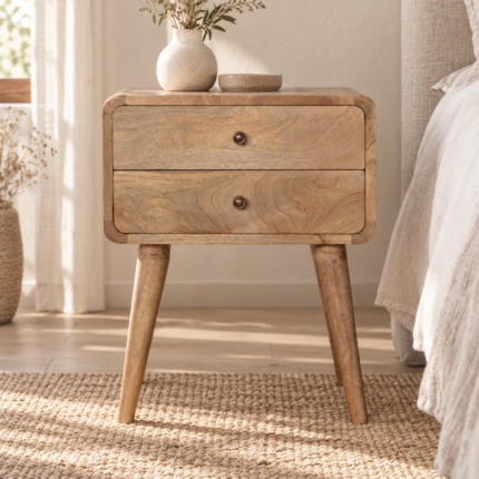 Lina Curved Bedside — Natural — styled interior